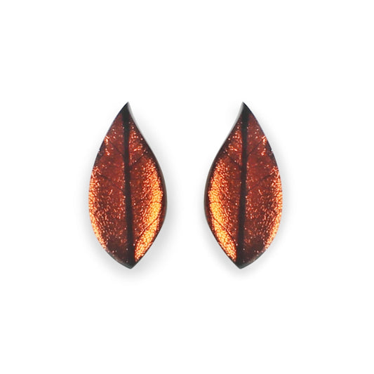 Apricot Skeletal Leaf Shiny Clip Earrings | The Jewellery Stop