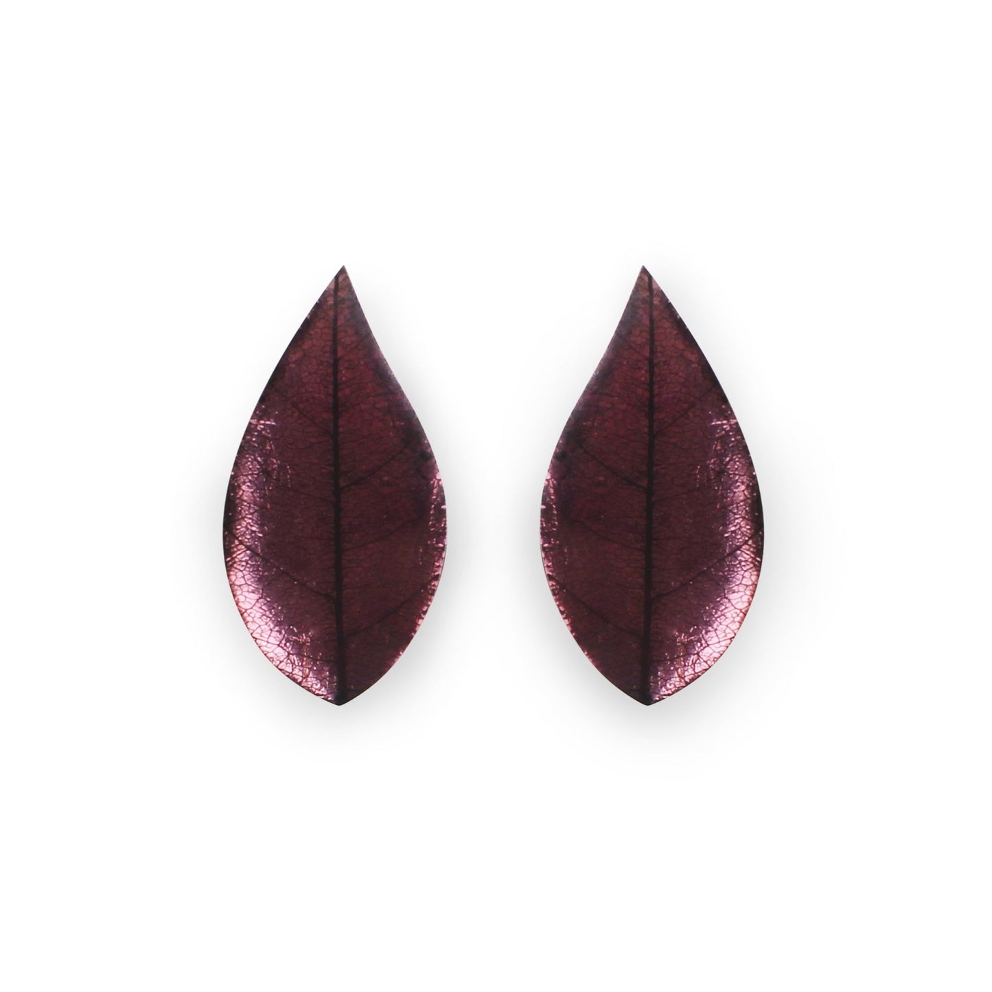 Blackberry Skeletal Leaf Shiny Clip Earrings | The Jewellery Stop