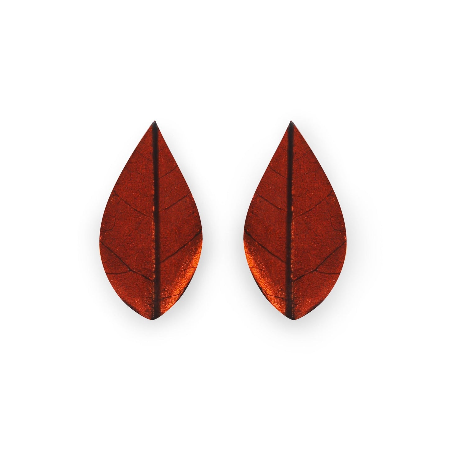 Orange Skeletal Leaf Shiny Clip Earrings | The Jewellery Stop