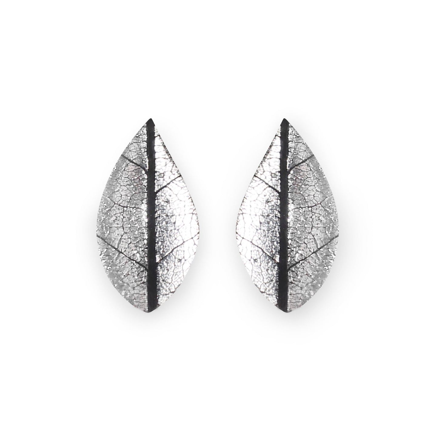 Silver Skeletal Leaf Shiny Clip Earrings | The Jewellery Stop