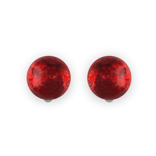 Red Cabouchon Shiny Clip Earrings | The Jewellery Stop