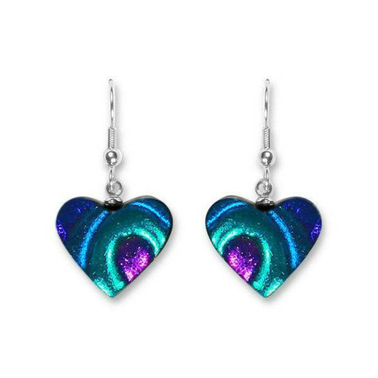 Peacock Heart Swirl Shiny Fish Hook Earrings
