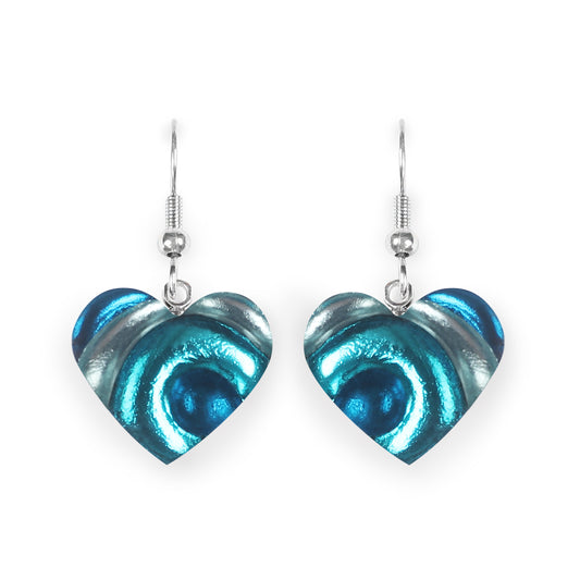 Teal Heart Swirl Shiny Fish Hook Earrings