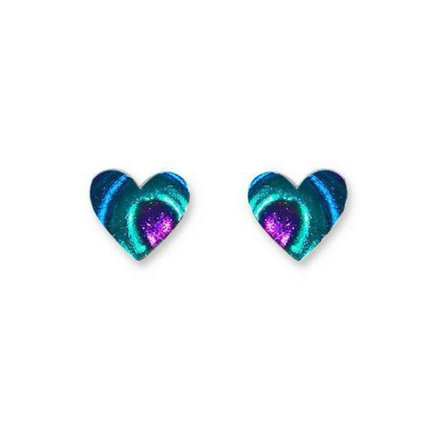 Peacock Heart Swirl Shiny Stud Earrings | The Jewellery Stop
