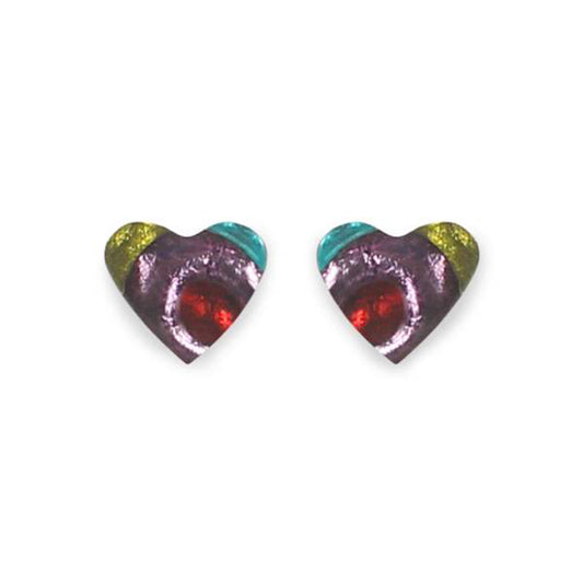 Rainbow Heart Swirl Shiny Stud Earrings