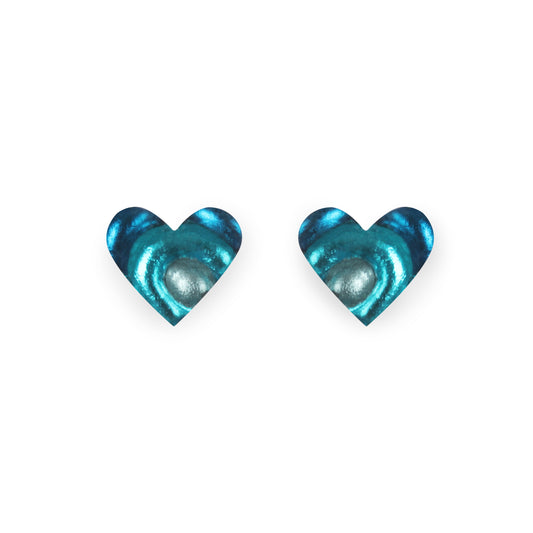 Teal Heart Swirl Shiny Stud Earrings