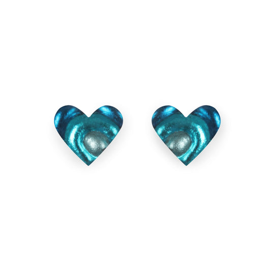 Teal Heart Swirl Shiny Stud Earrings | The Jewellery Stop