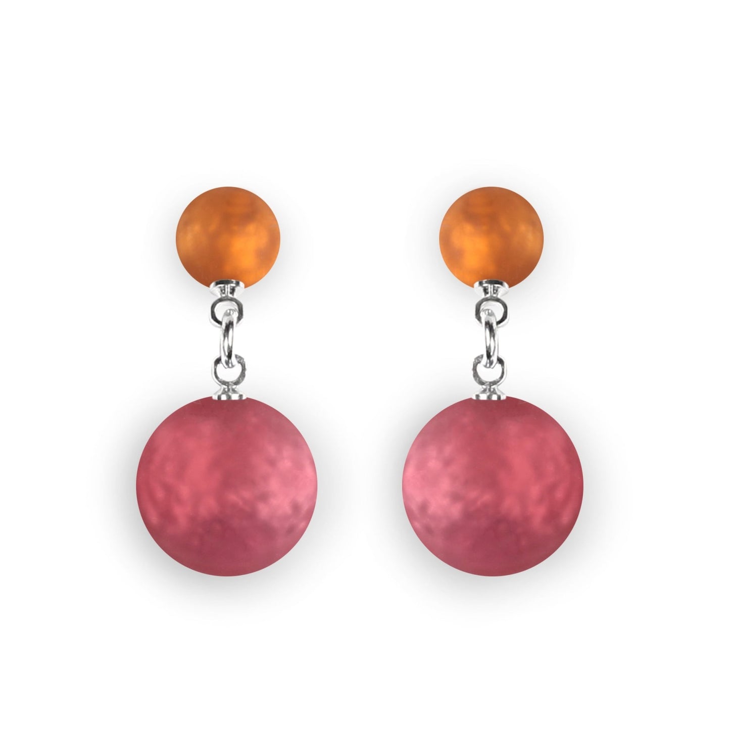 Coral Cabouchon Matte Double Drop Stud Earrings | The Jewellery Stop