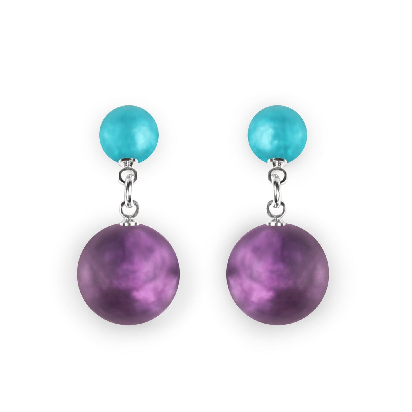 Peacock Cabouchon Matte Double Drop Stud Earrings | The Jewellery Stop
