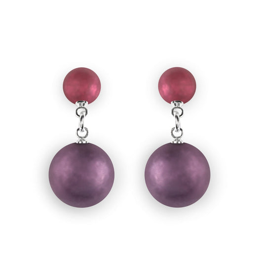 Rainbow Cabouchon Matte Double Drop Stud Earrings | The Jewellery Stop