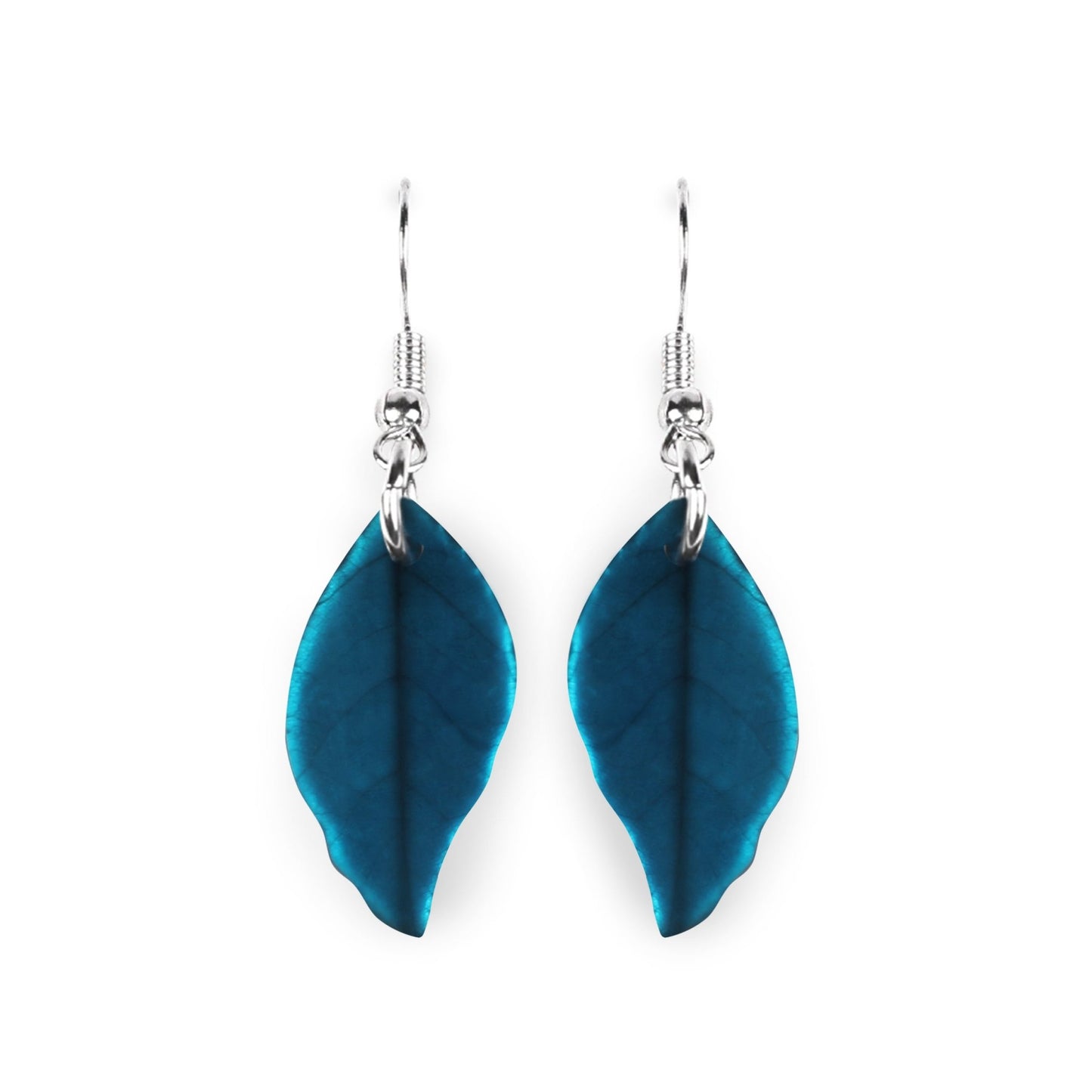 Turquoise Skeletal Leaf Matte Fish Hook Earrings | The Jewellery Stop
