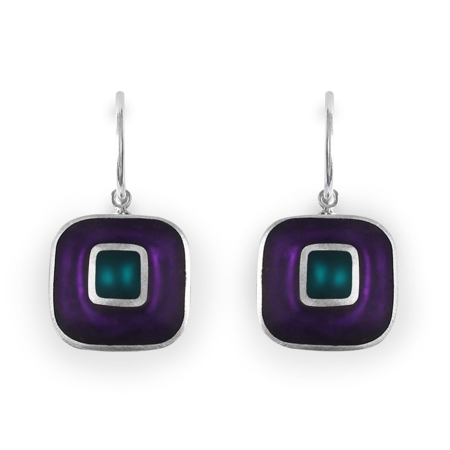 Peacock Retro Squares Matte Creole Earrings | The Jewellery Stop
