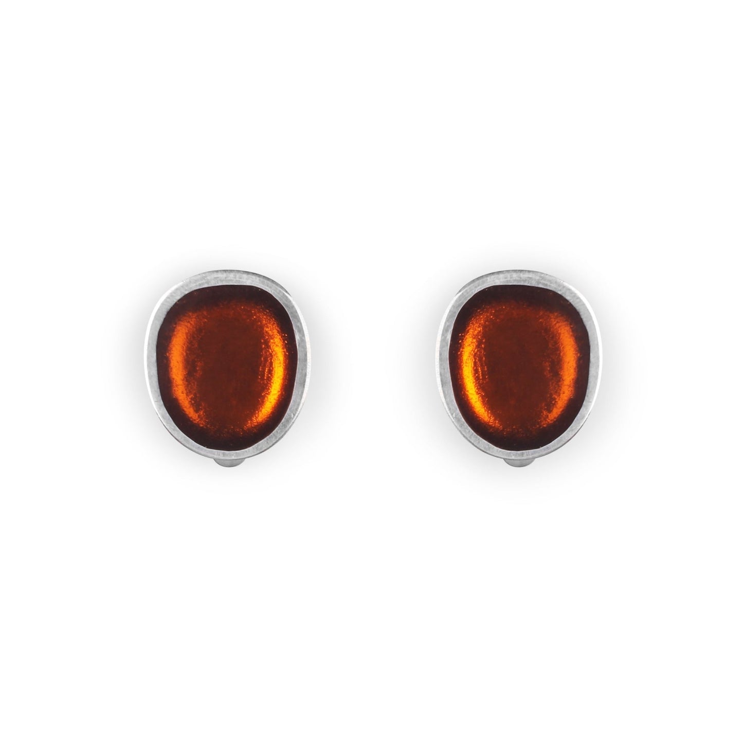 Amber Pewter Pebble Shiny Clip Earrings | The Jewellery Stop