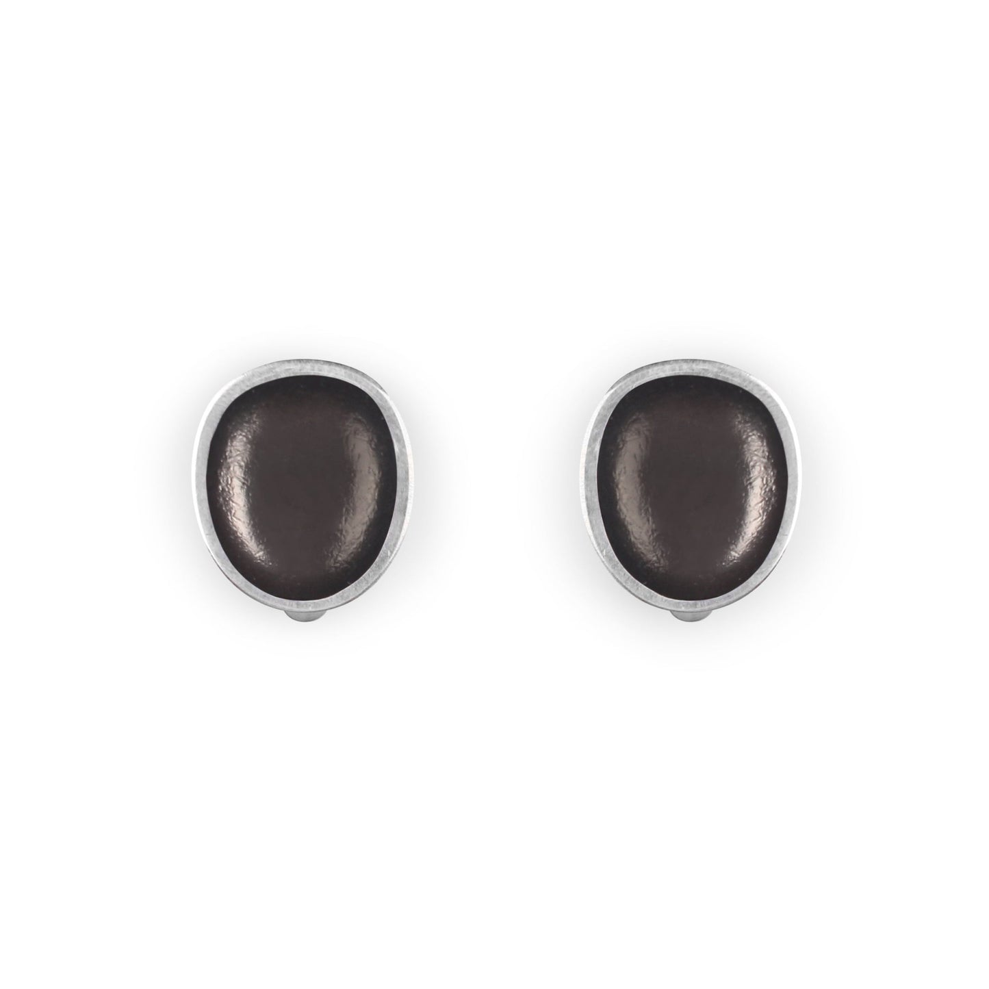 Black Pewter Pebble Shiny Clip Earrings | The Jewellery Stop