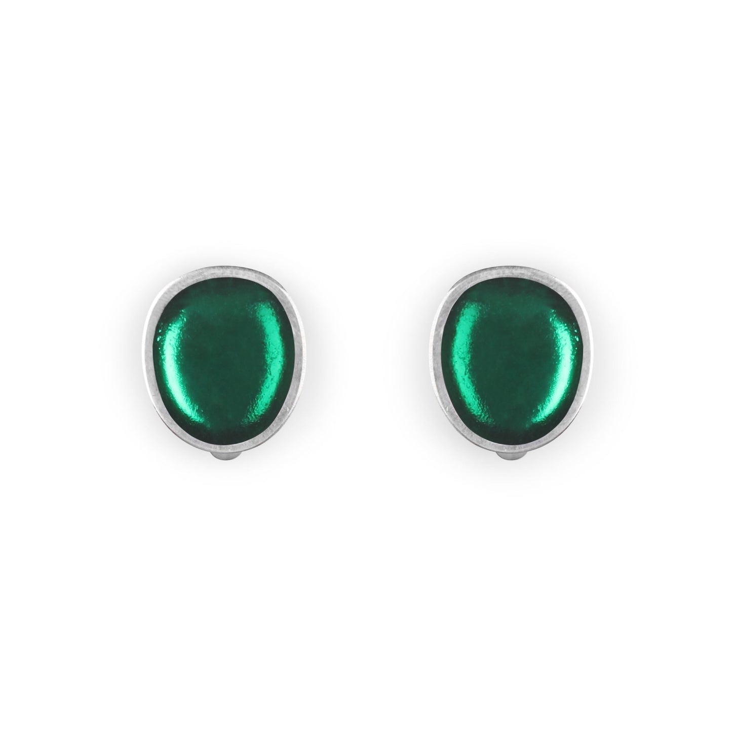 Emerald Pewter Pebble Shiny Clip Earrings | The Jewellery Stop