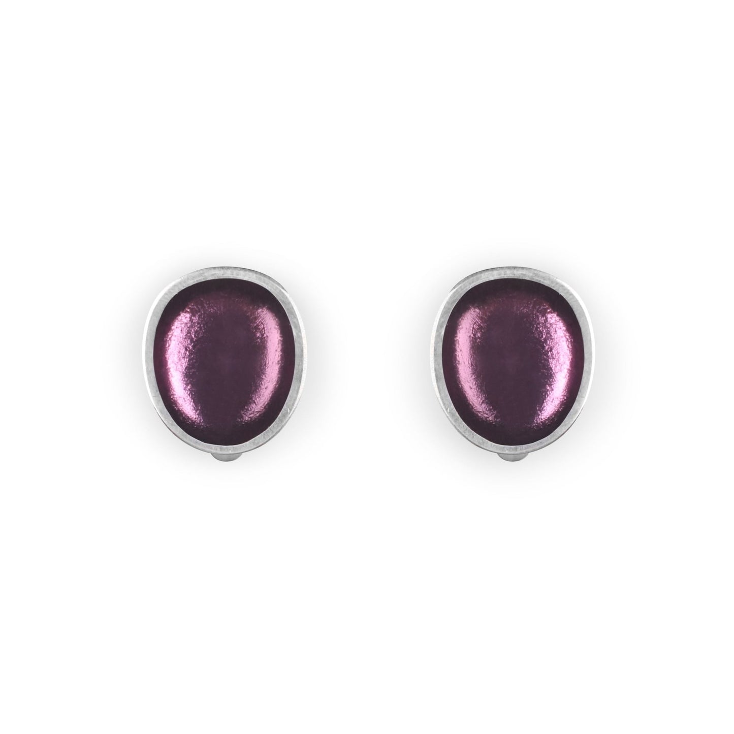 Purple Pewter Pebble Shiny Clip Earrings | The Jewellery Stop