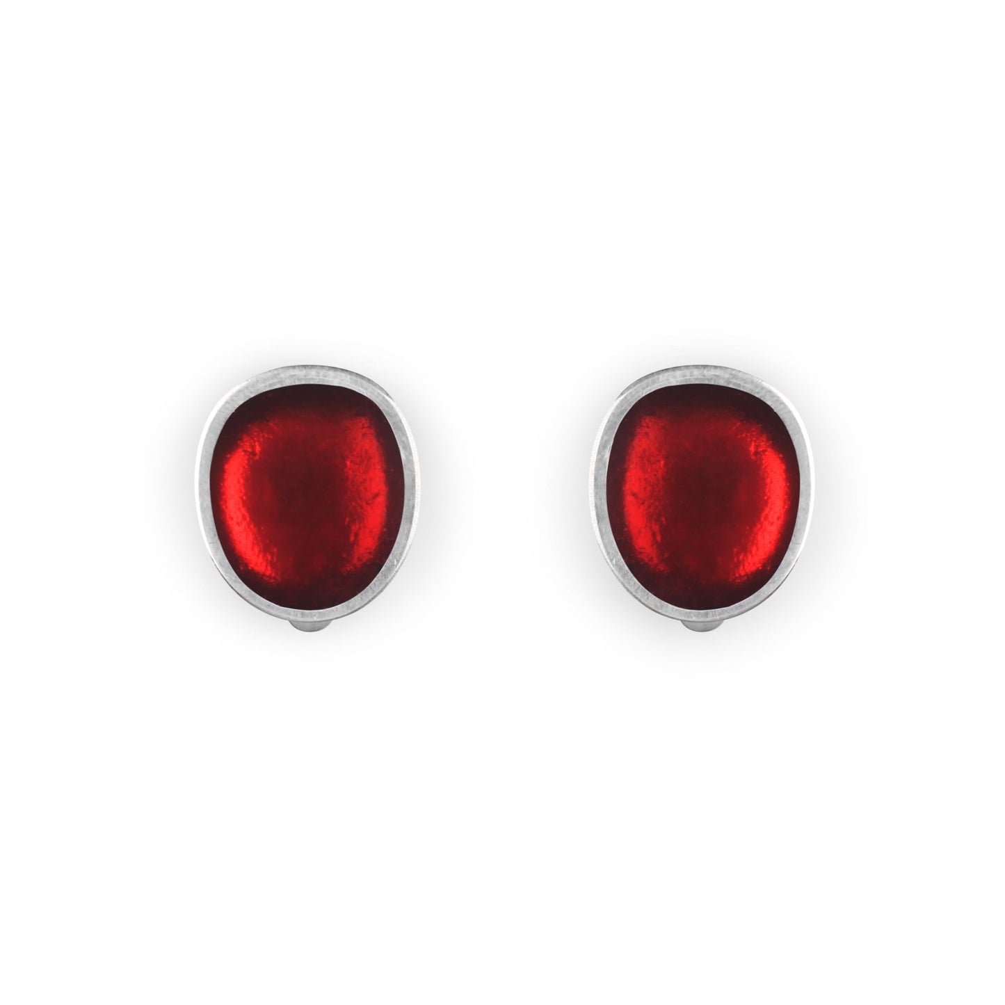 Red Pewter Pebble Shiny Clip Earrings | The Jewellery Stop