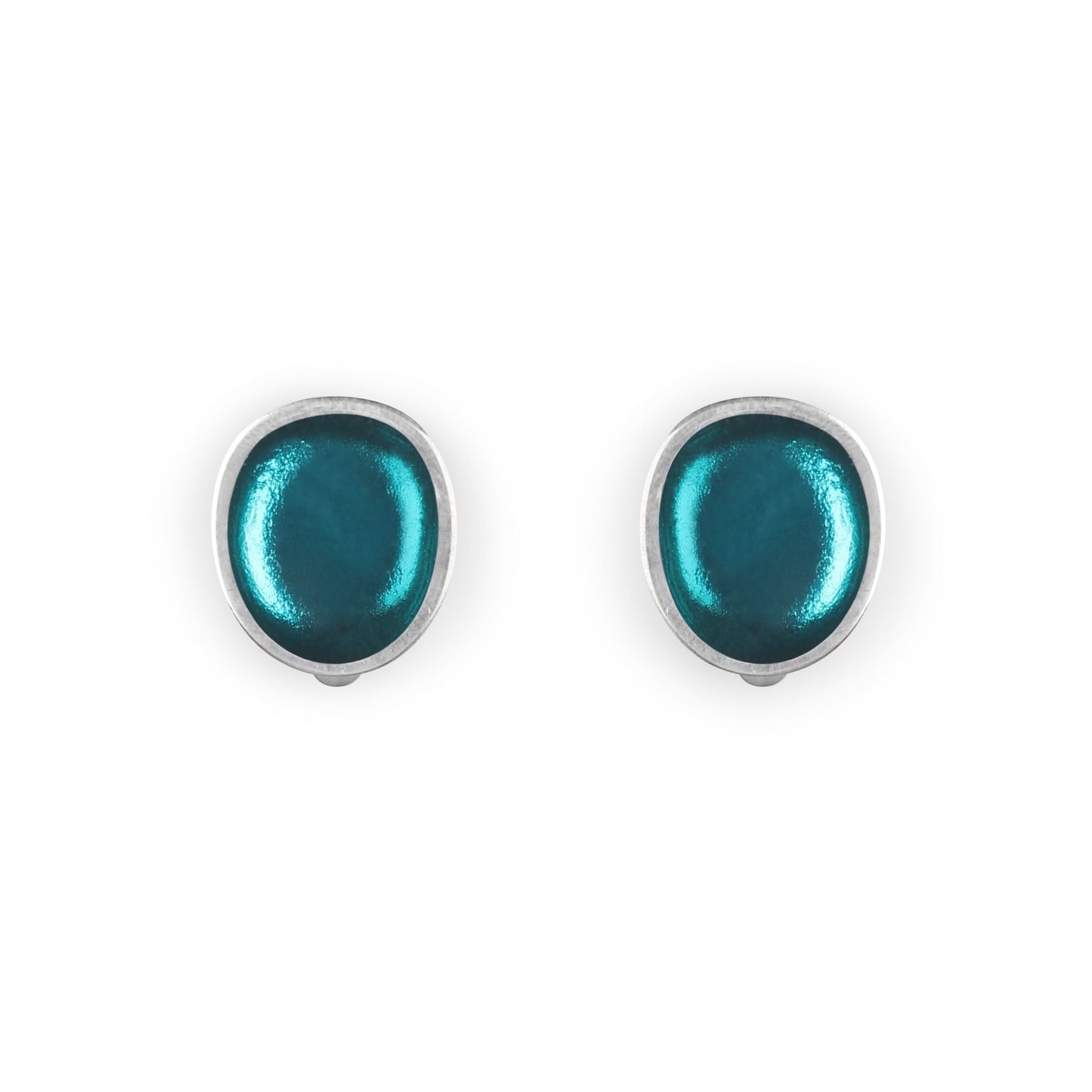 Teal Pewter Pebble Shiny Clip Earrings | The Jewellery Stop