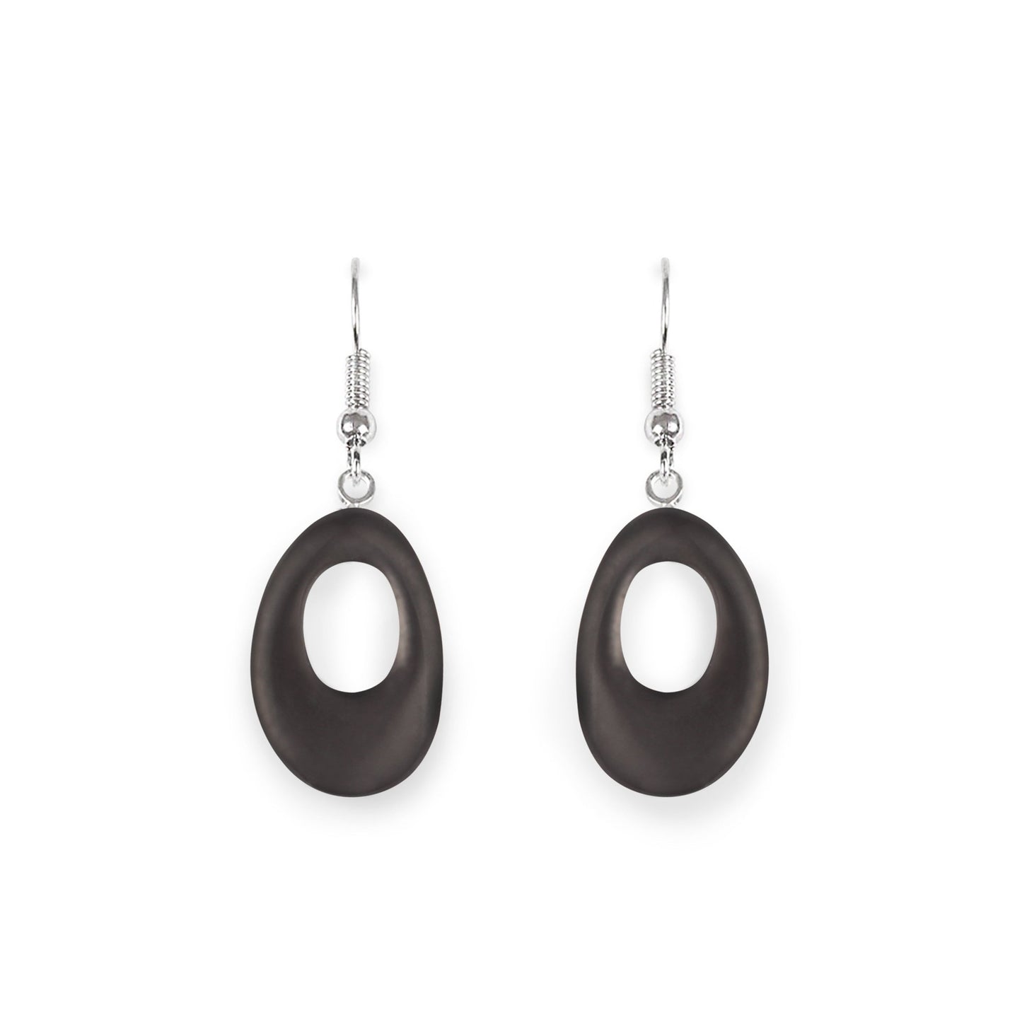 Black Hollow Nuggets Matte Fish Hook Earrings | The Jewellery Stop