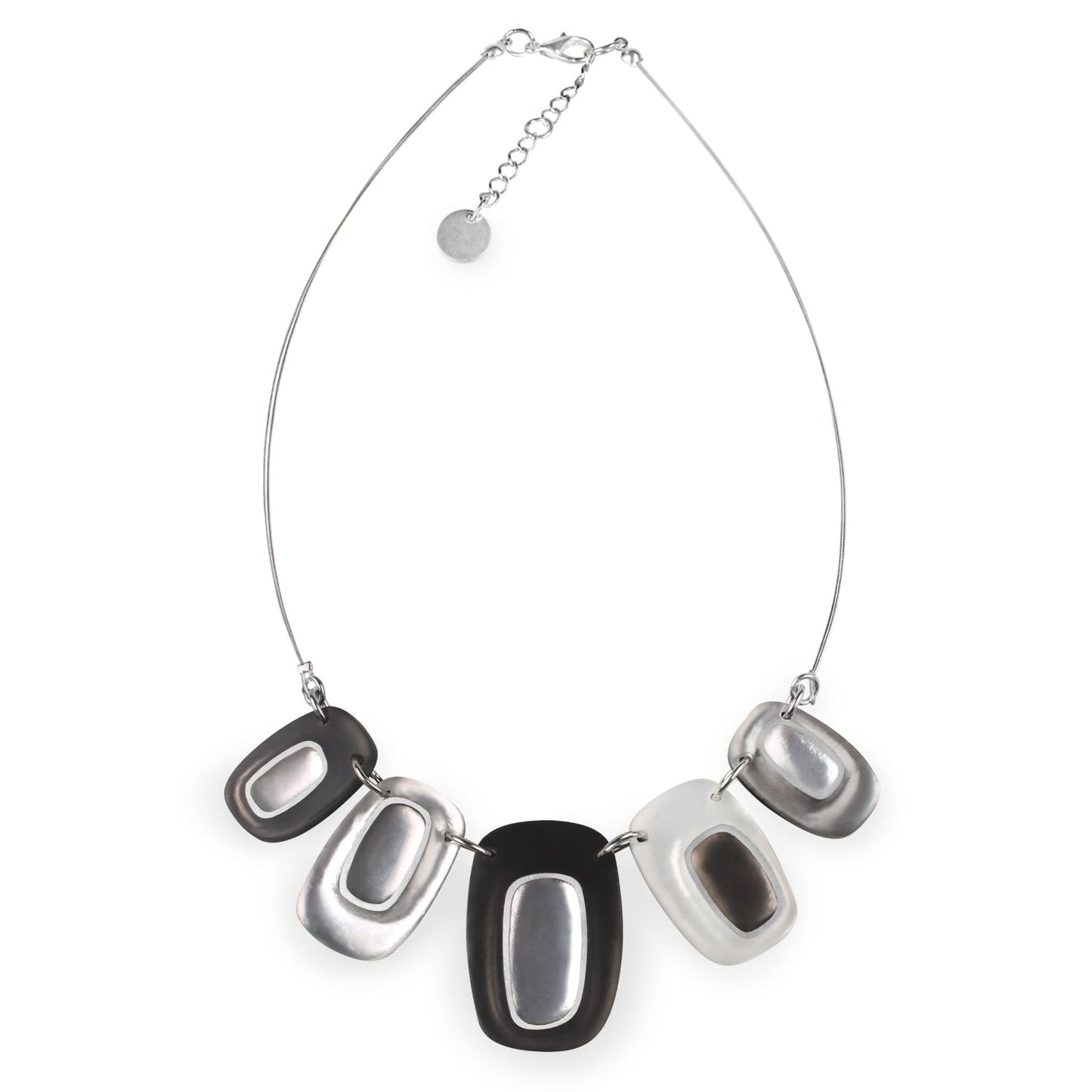 Black Retro Ovals Matte Necklace | The Jewellery Stop
