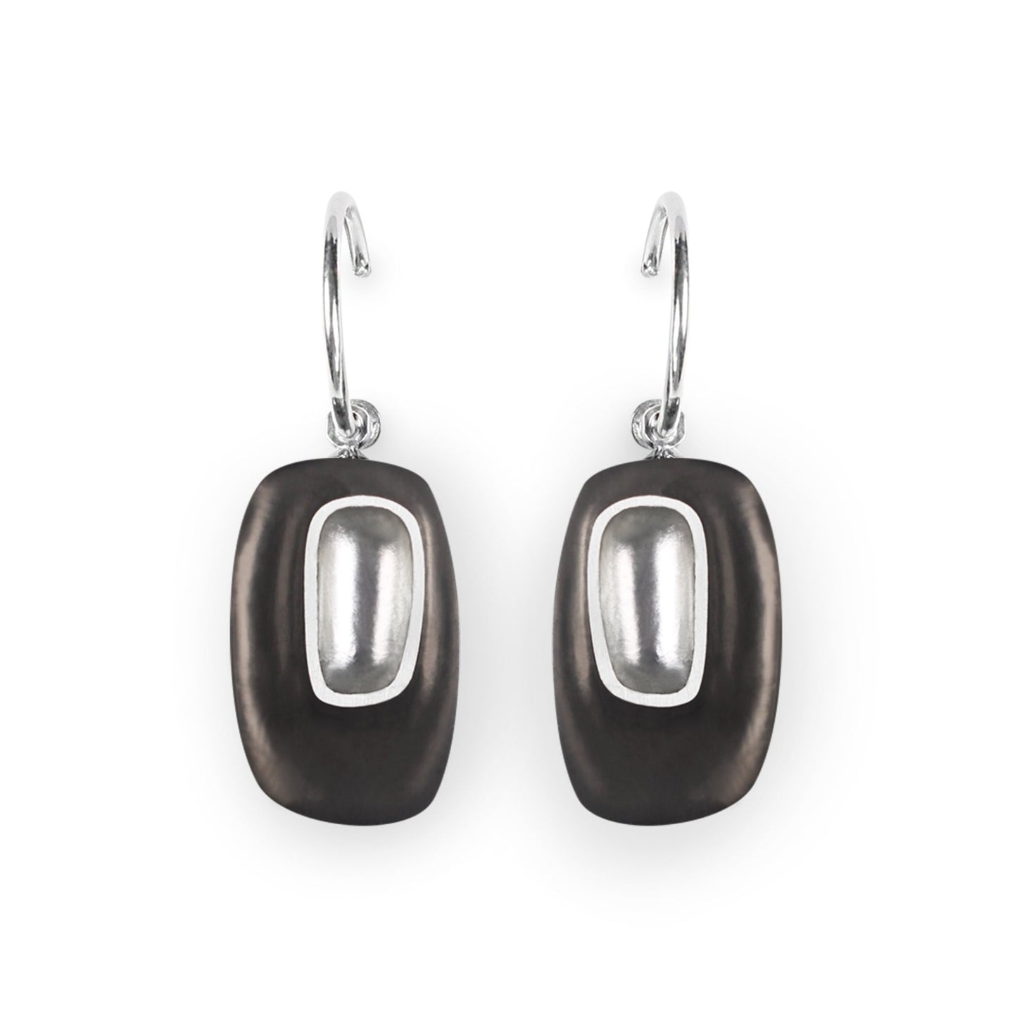 Black Retro Ovals Matte Creole Earrings | The Jewellery Stop
