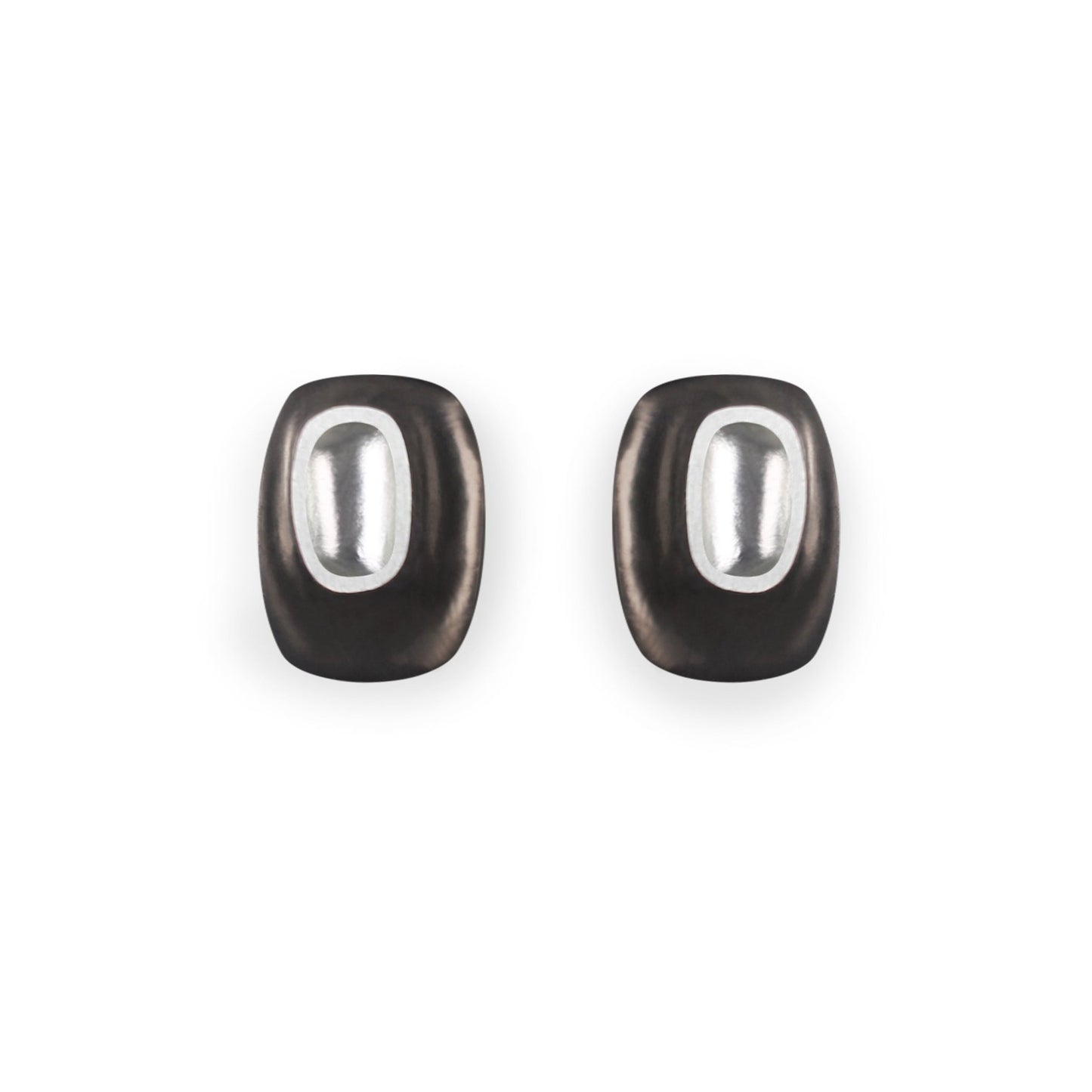 Black Retro Ovals Matte Stud Earrings | The Jewellery Stop