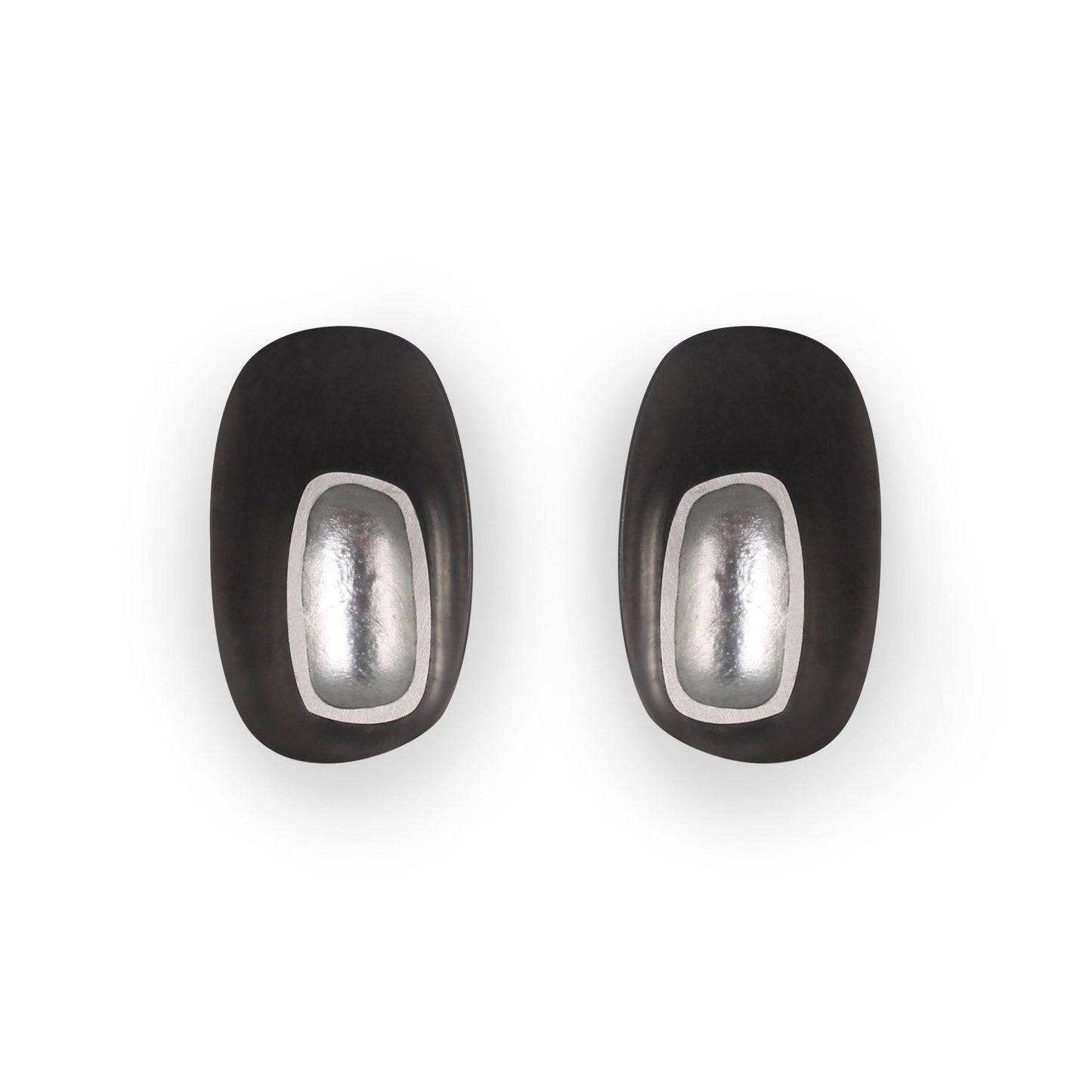 Black Retro Ovals Matte Clip Earrings | The Jewellery Stop