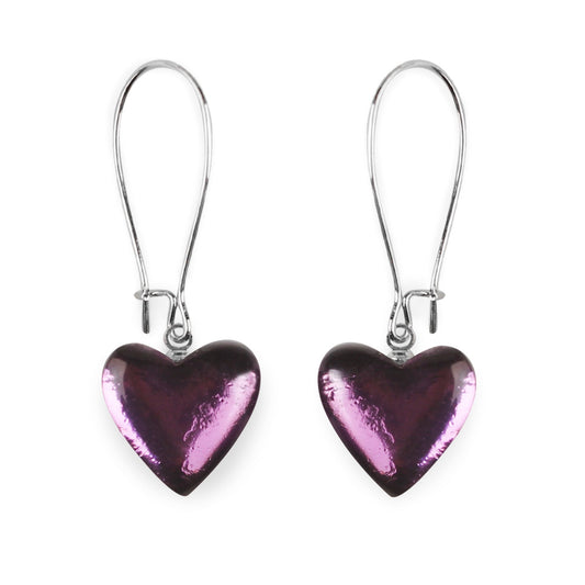 Purple Love Heart Shiny Loop Earrings | The Jewellery Stop