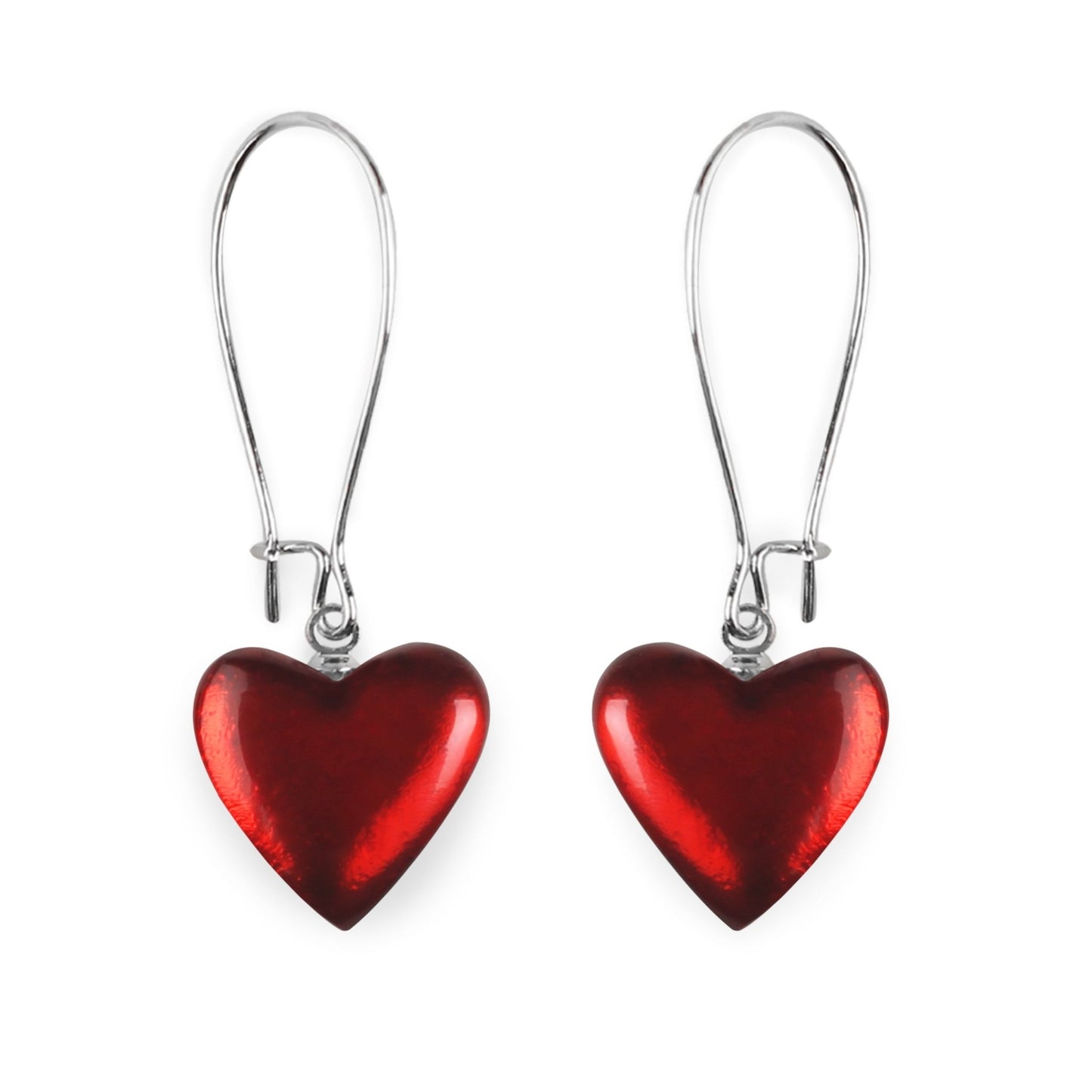 Red Love Heart Shiny Loop Earrings | The Jewellery Stop