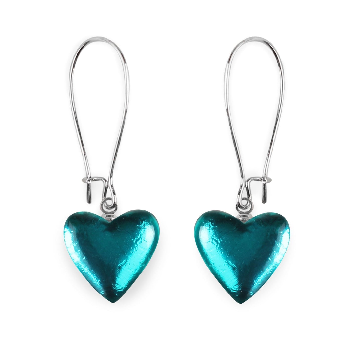 Teal Love Heart Shiny Loop Earrings | The Jewellery Stop