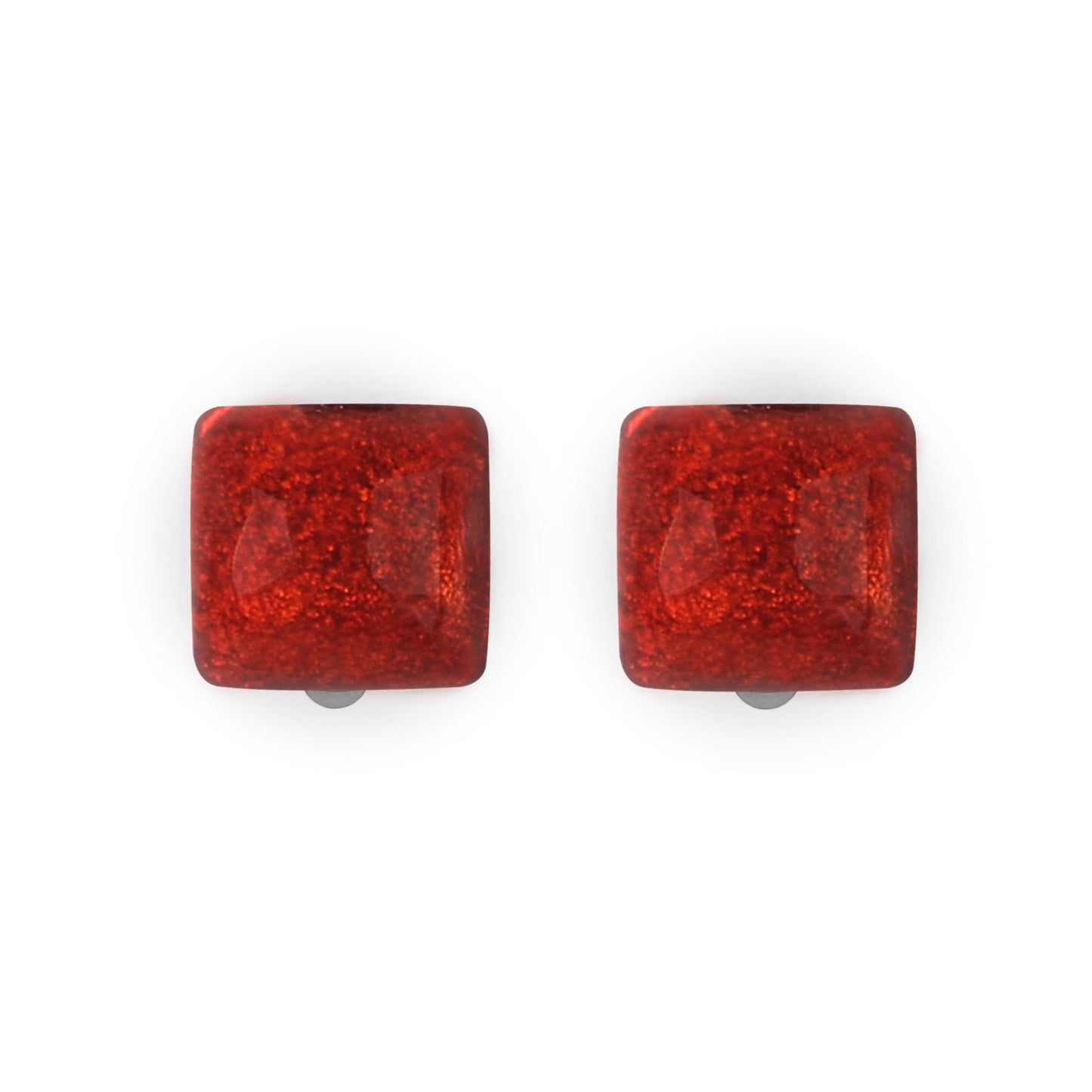 Maple Cabouchon Squares Shiny Clip Earrings | The Jewellery Stop
