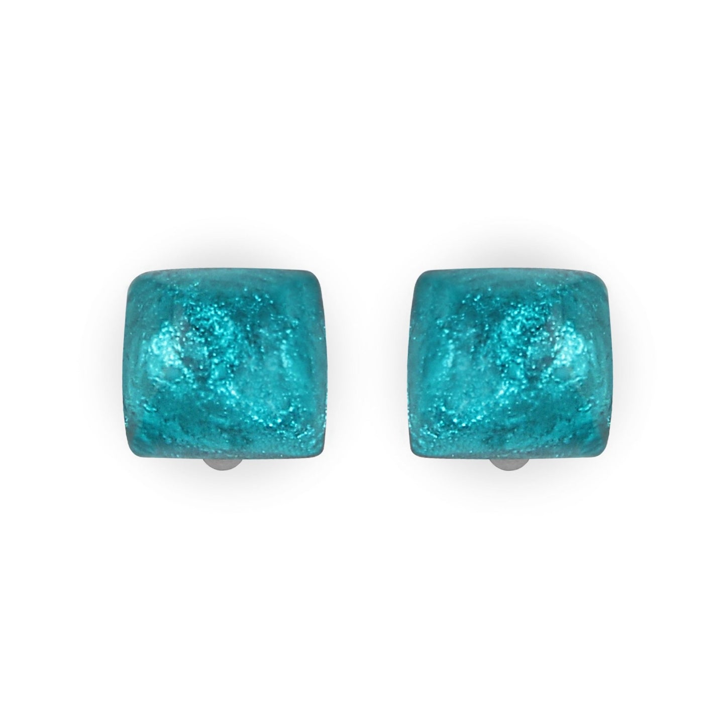 Peacock Cabouchon Squares Shiny Clip Earrings | The Jewellery Stop