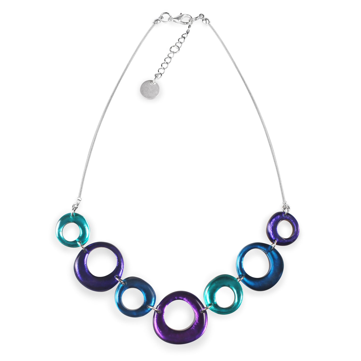 Peacock Hollow Circles Shiny Large Necklace | The Jewellery Stop