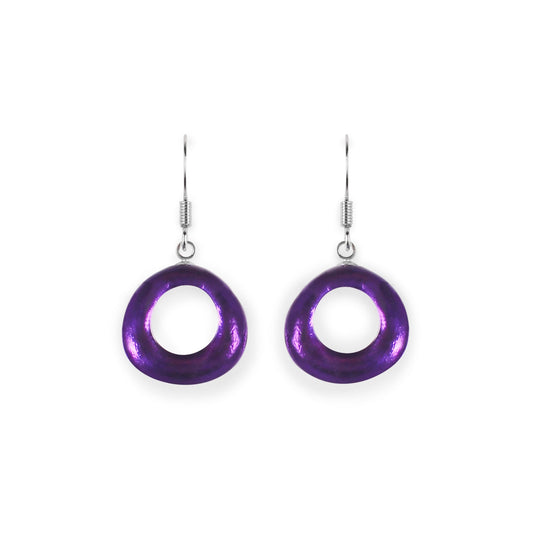 Peacock Hollow Circles Shiny Fish Hook Earrings | The Jewellery Stop