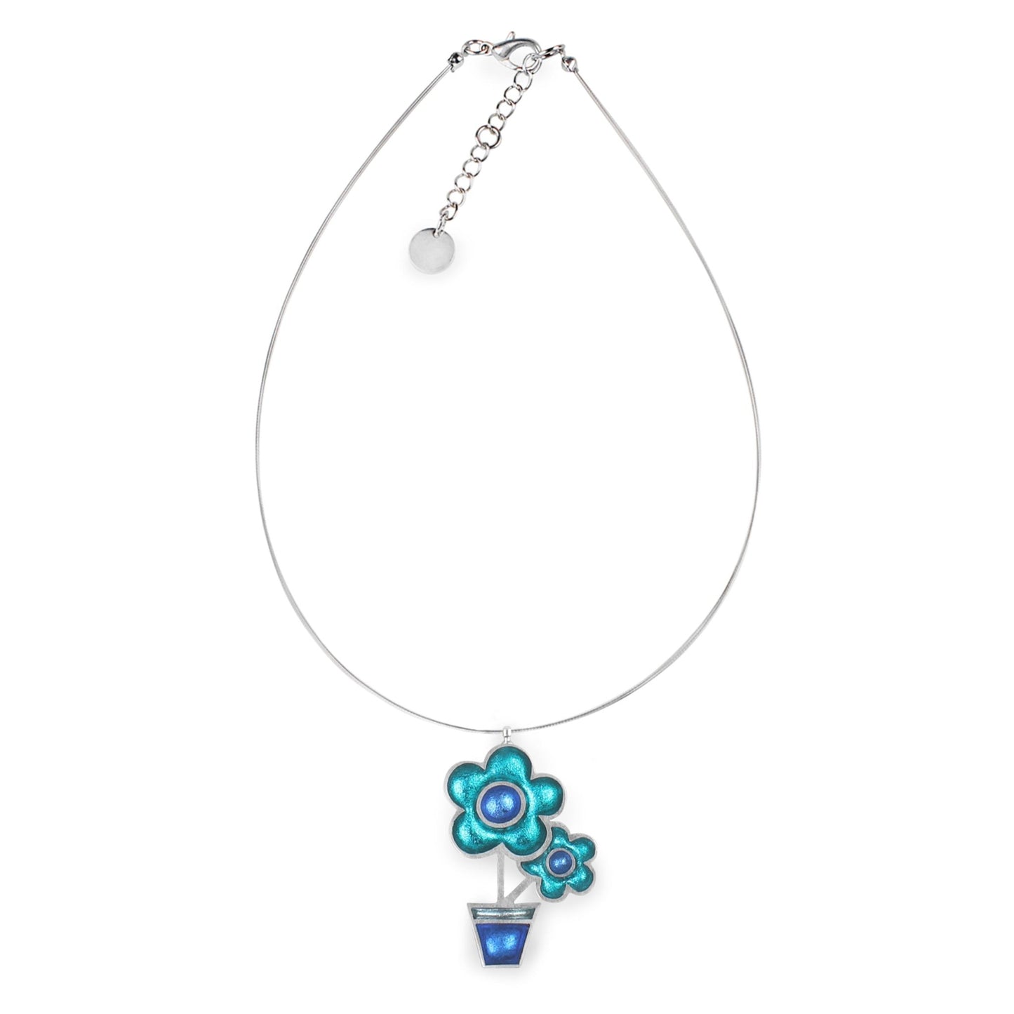 Teal Flower Pot Shiny Pendant | The Jewellery Stop