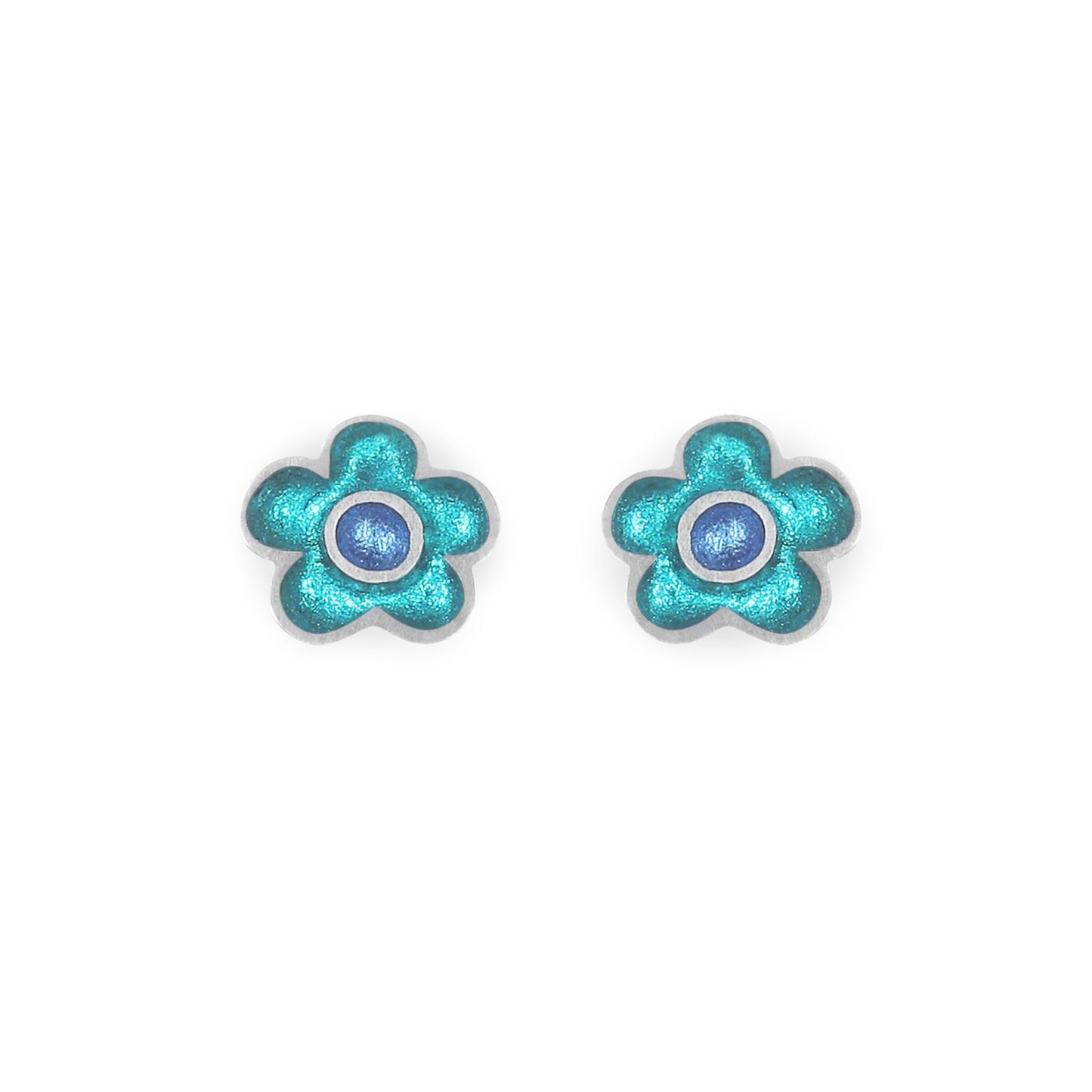 Teal Flower Pot Shiny Stud Earrings | The Jewellery Stop