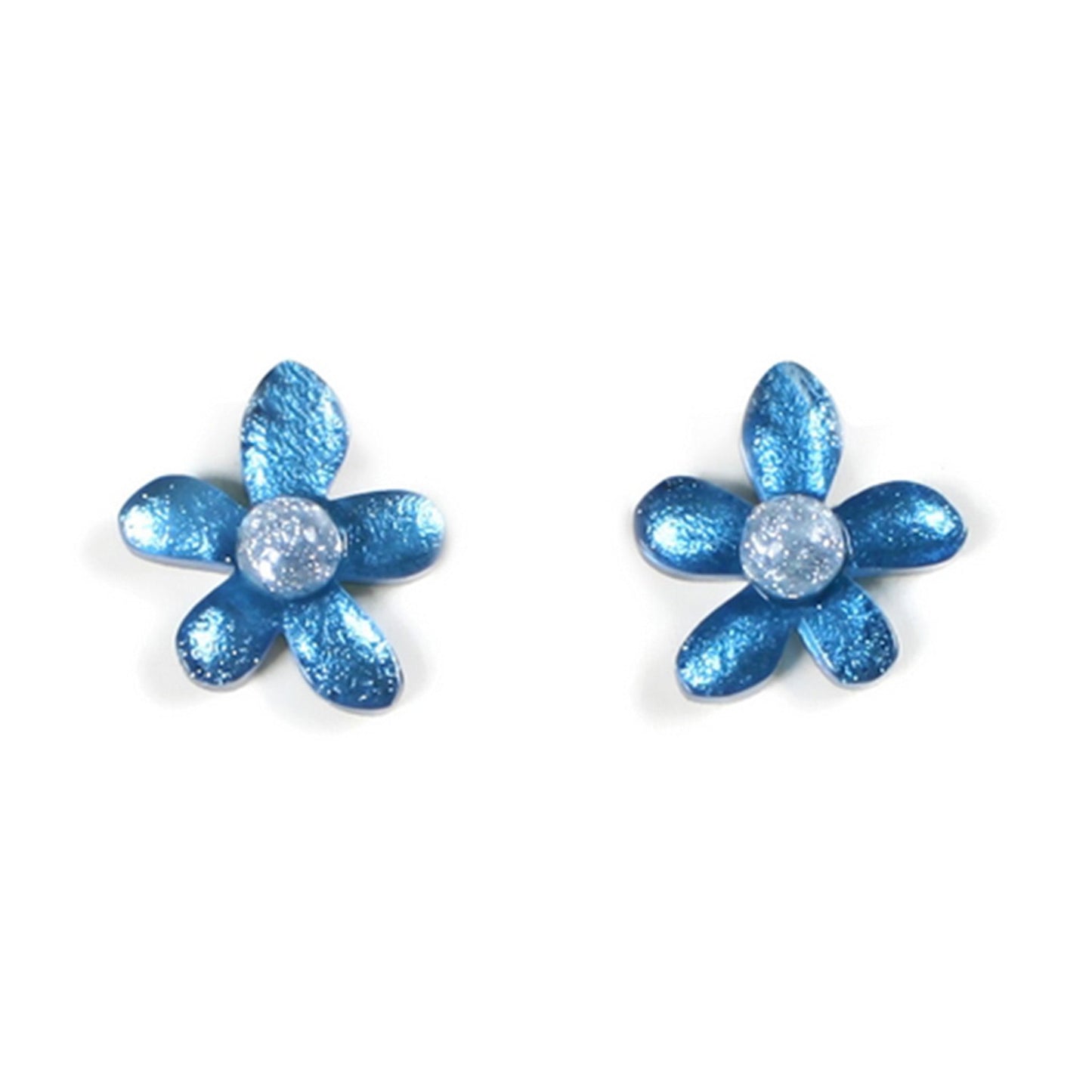 Denim Flower Shiny Stud Earrings | The Jewellery Stop