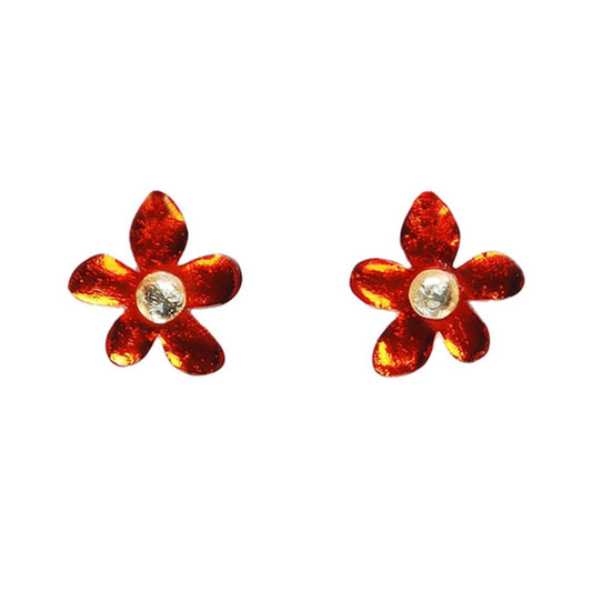Orange Flower Shiny Stud Earrings | The Jewellery Stop