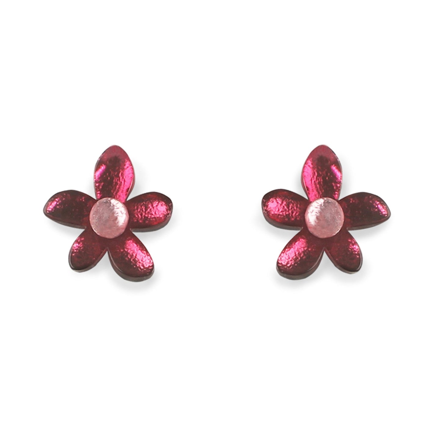 Raspberry Flower Shiny Stud Earrings | The Jewellery Stop