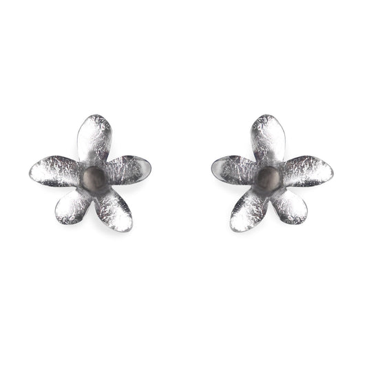 Silver Flower Shiny Stud Earrings | The Jewellery Stop