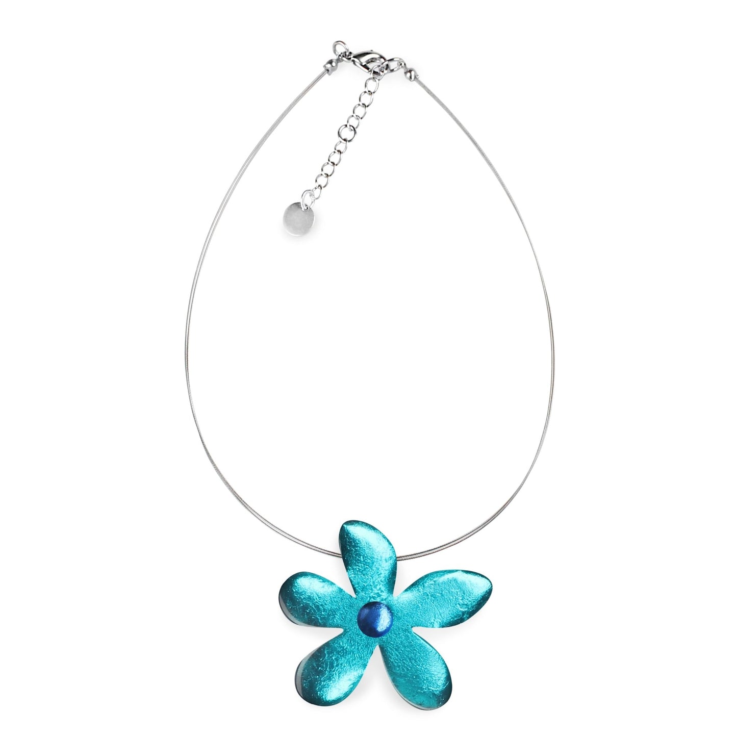 Teal Flower Shiny Large Pendant | The Jewellery Stop