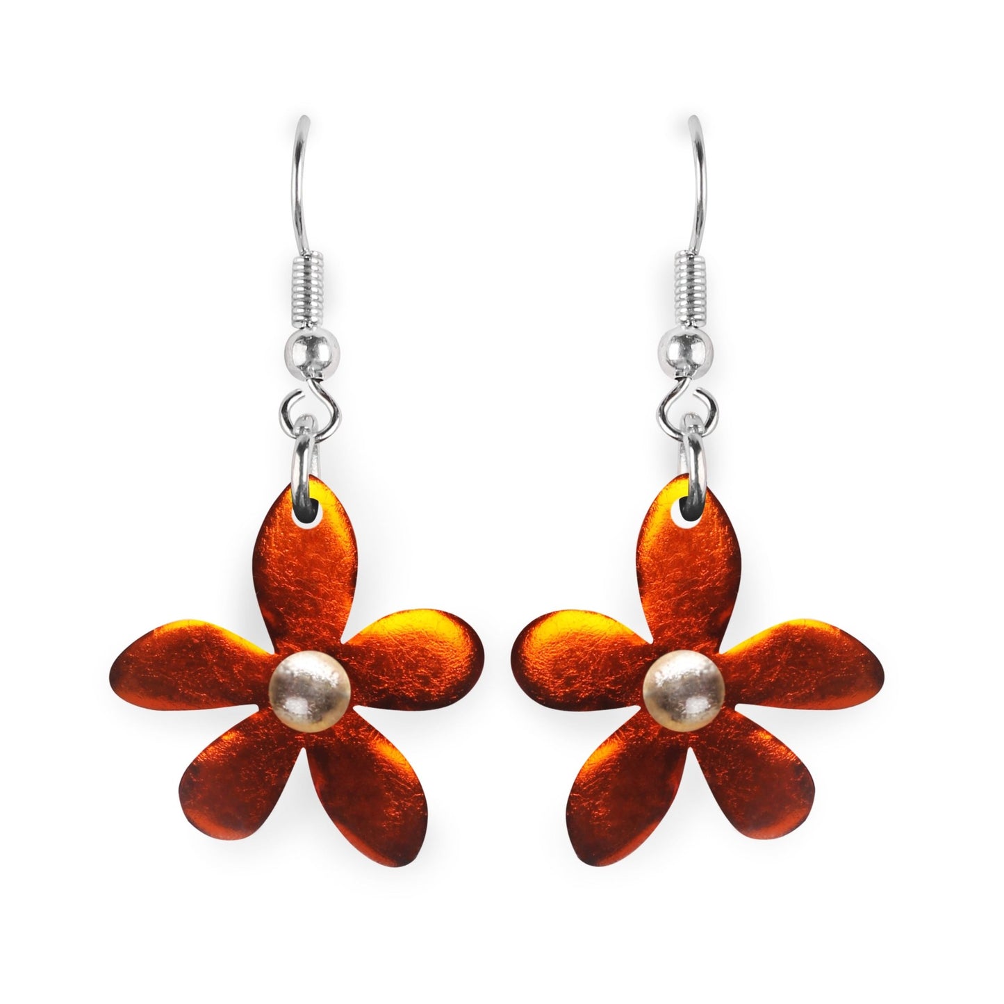 Orange Flower Shiny Fish Hook Earrings | The Jewellery Stop