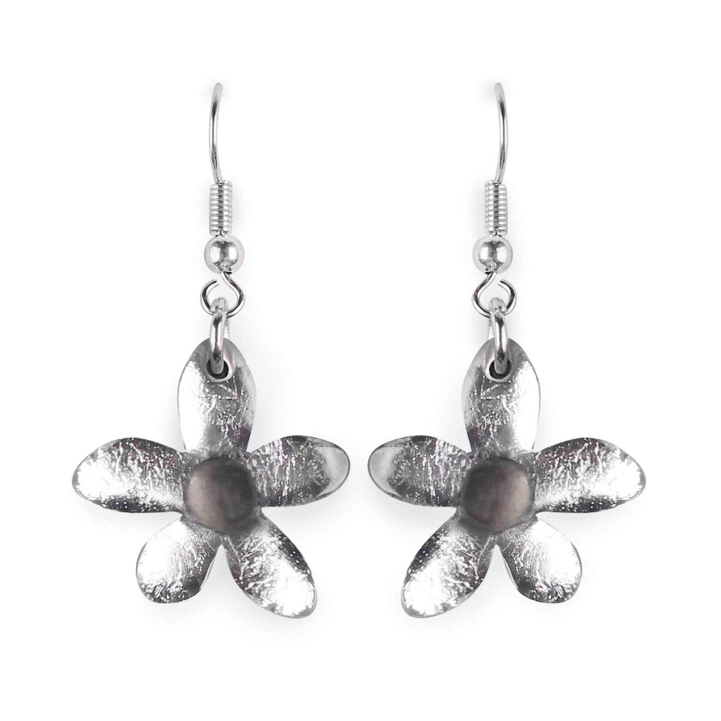 Silver Flower Shiny Fish Hook Earrings | The Jewellery Stop