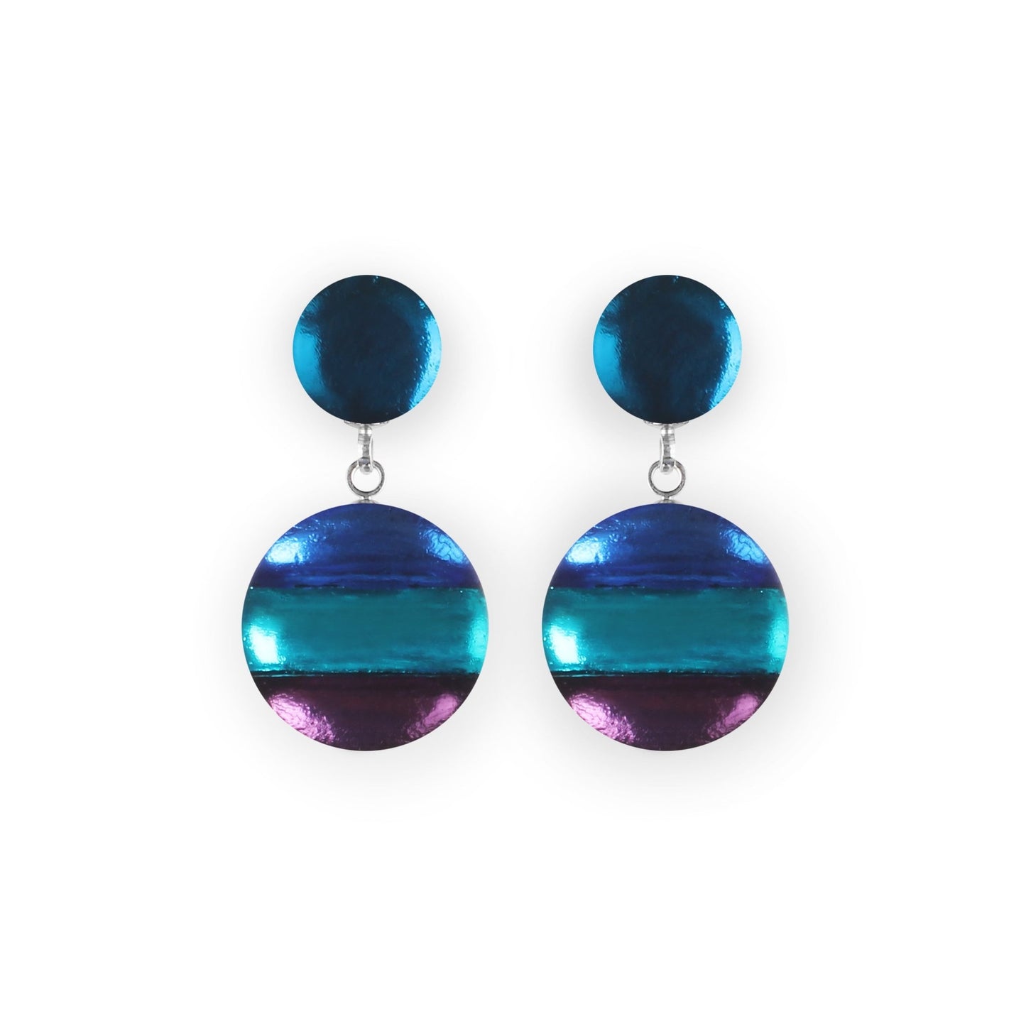 Peacock Geometric Circles Shiny Drop Stud Earrings | The Jewellery Stop