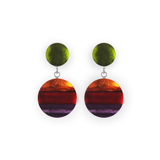 Rainbow Geometric Circles Shiny Drop Stud Earrings | The Jewellery Stop