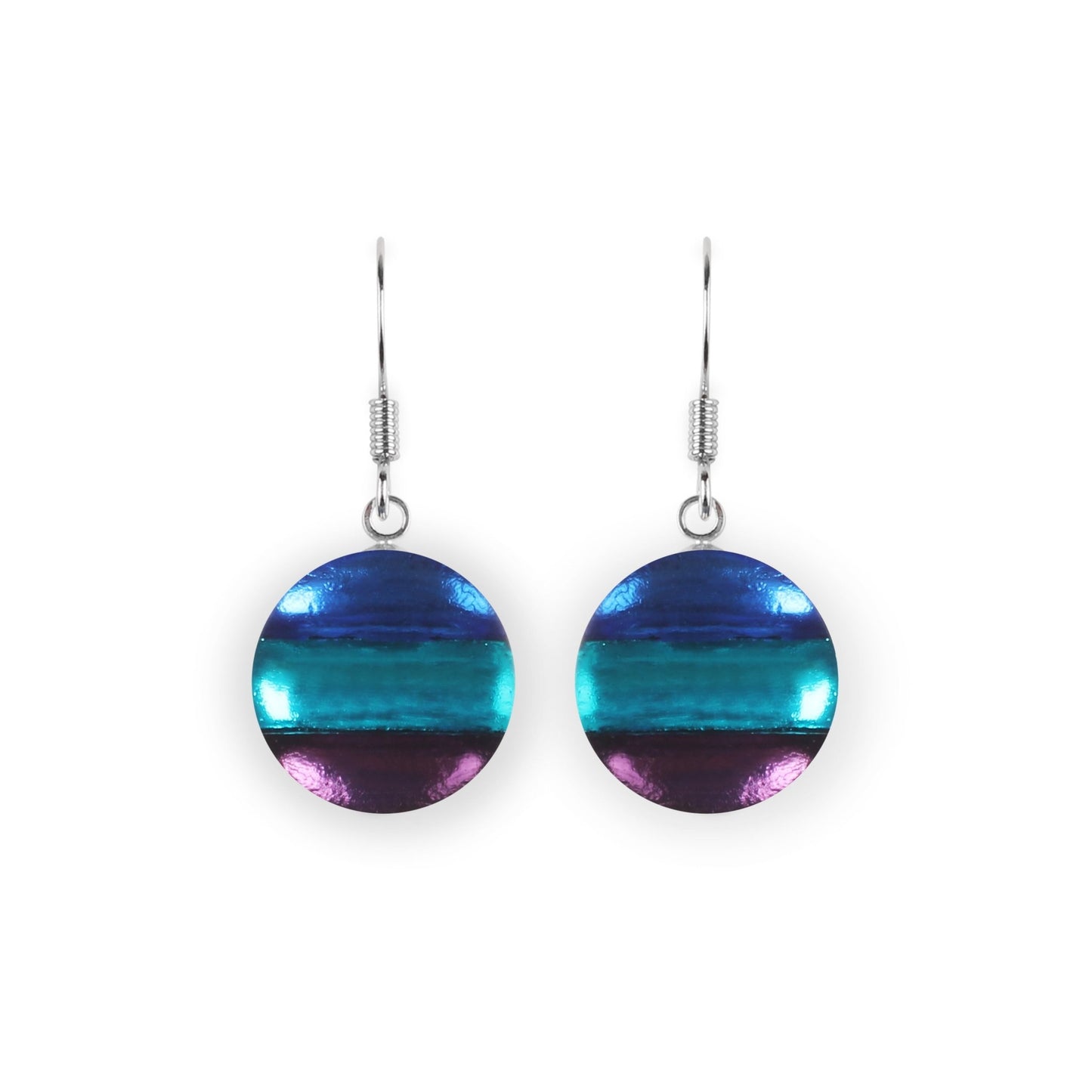 Peacock Geometric Circles Shiny Fish Hook Earrings | The Jewellery Stop