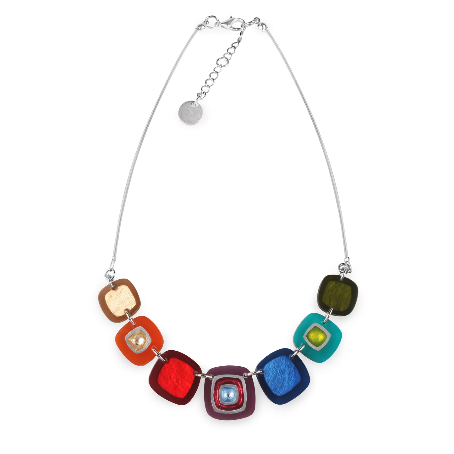 Rainbow Abstract Squares Shiny Trail Necklace | The Jewellery Stop