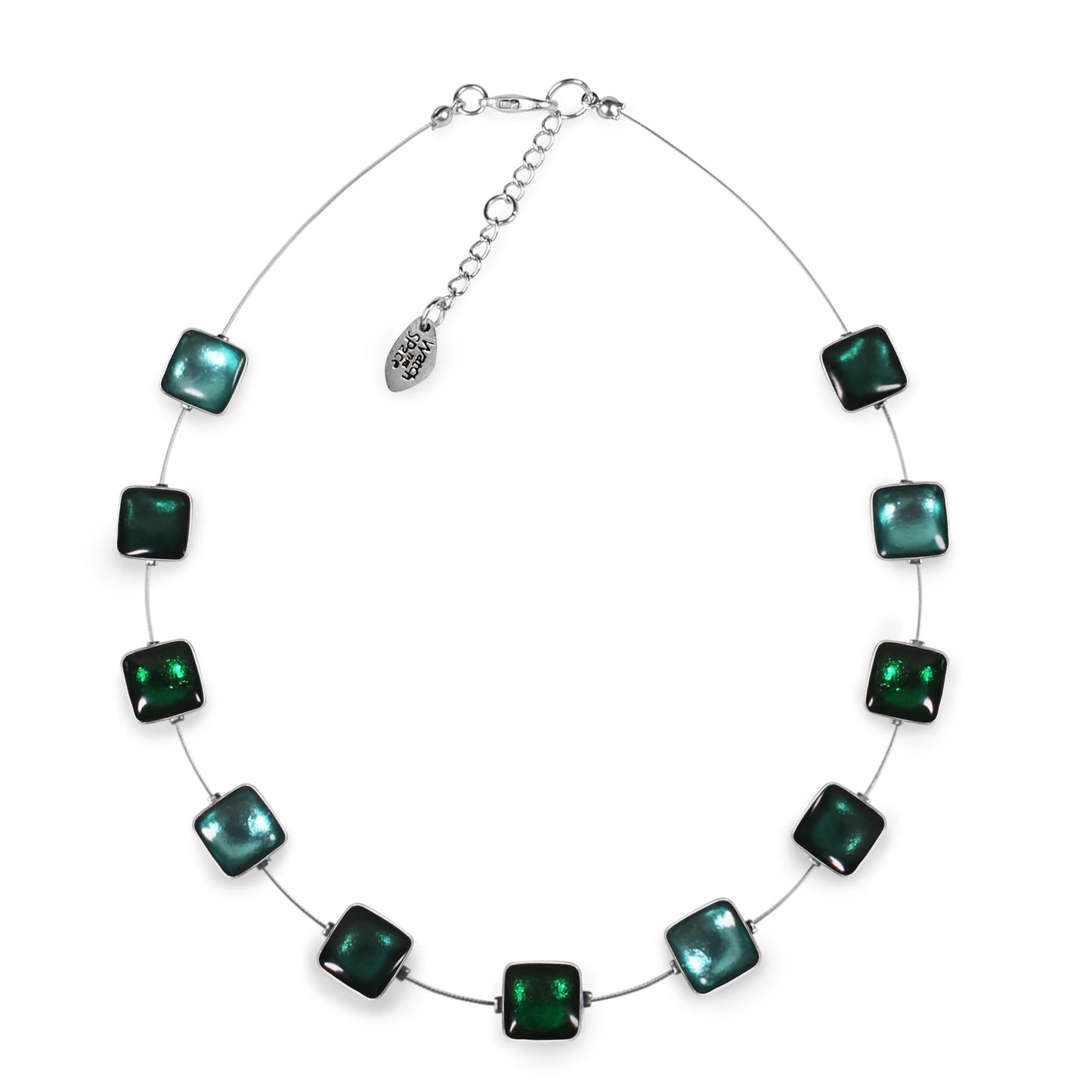 Emerald Aluminium Squares Shiny Necklace | The Jewellery Stop