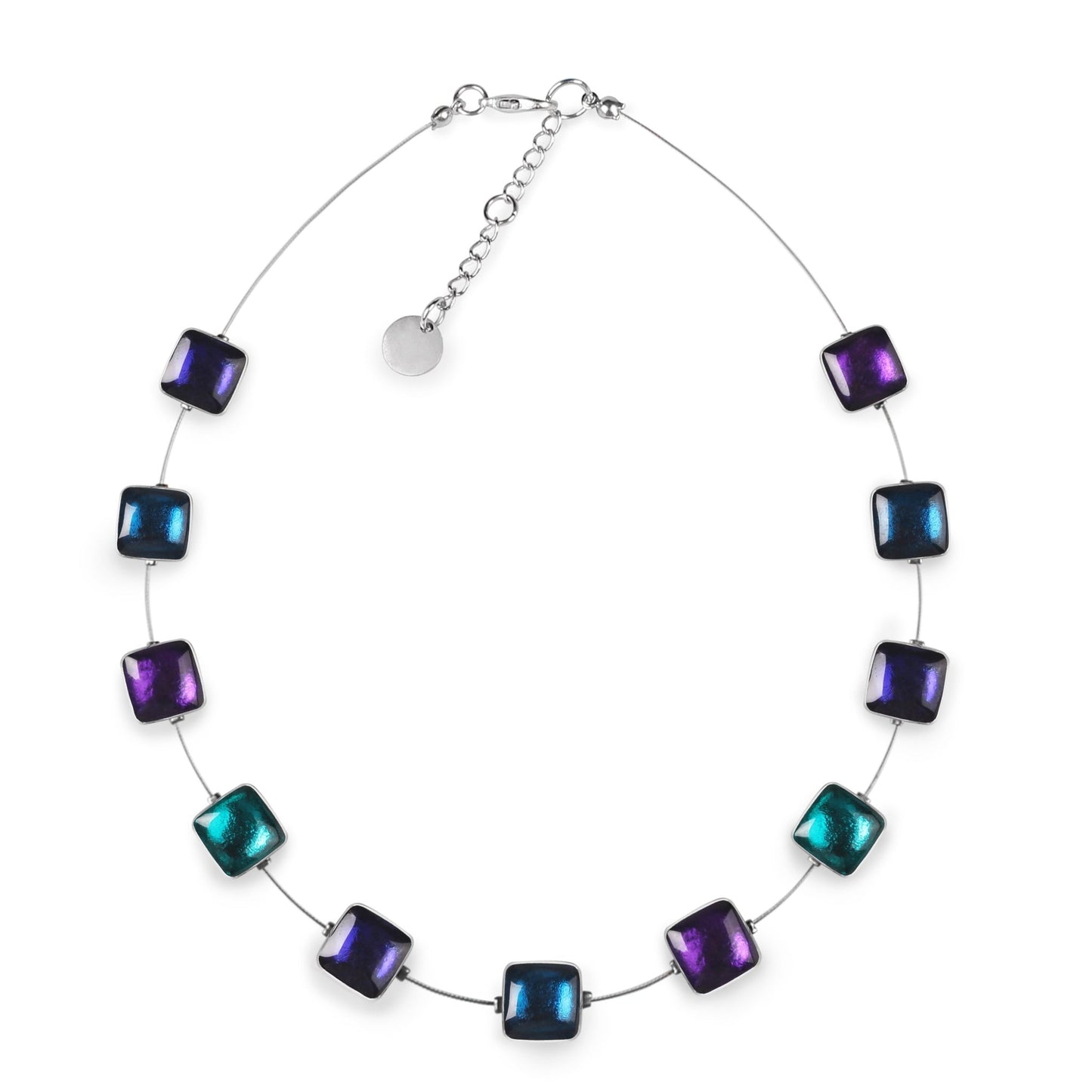 Peacock Aluminium Squares Shiny Necklace | The Jewellery Stop