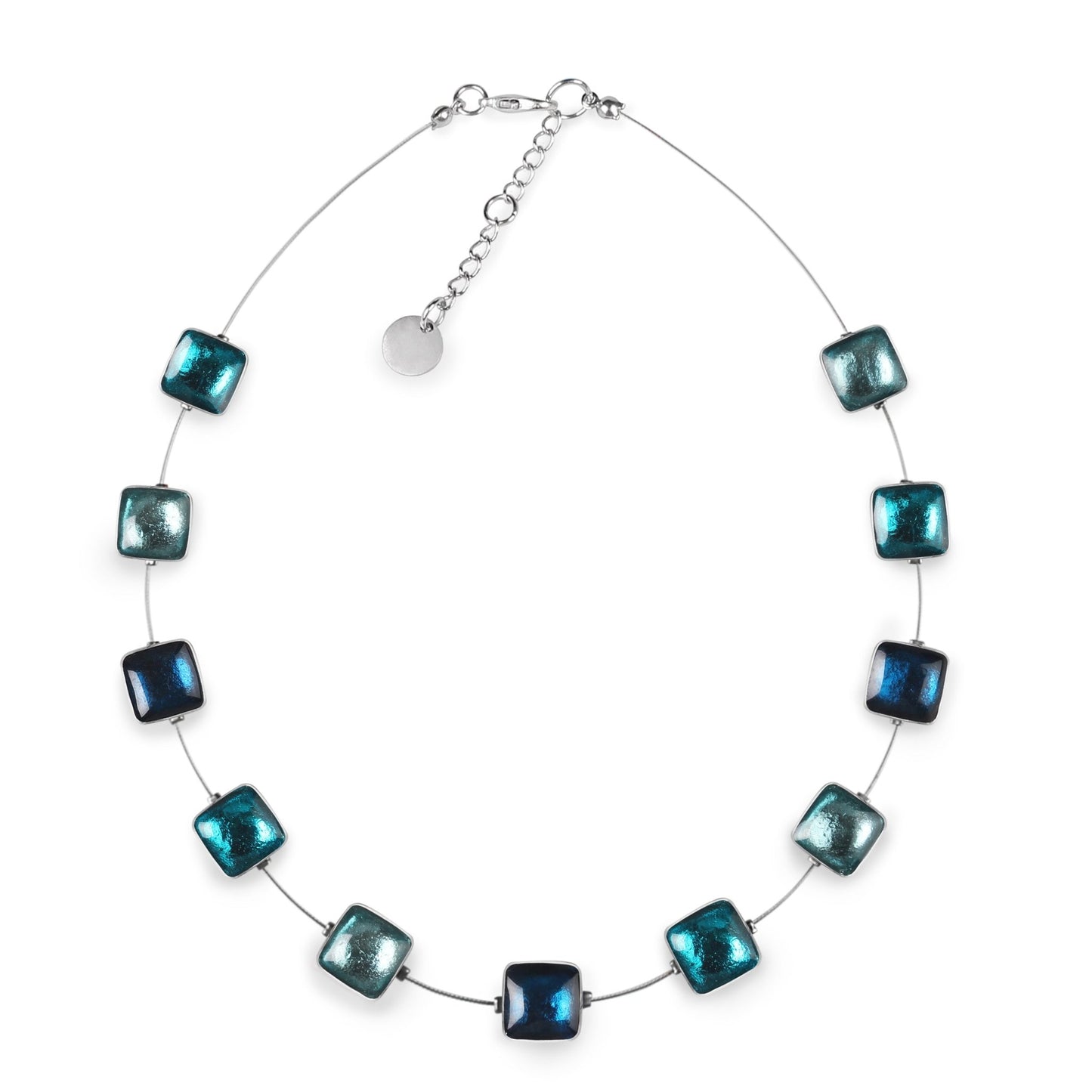 Teal Aluminium Squares Shiny Necklace | The Jewellery Stop